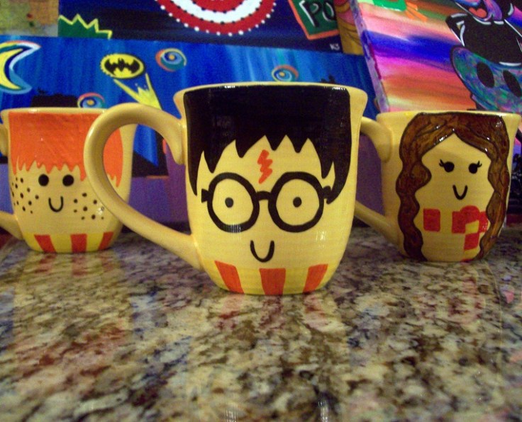 Harry Potter, Ron Weasley, Hermoine Granger mugs by Season of the Geek"got a nerdy mind?" on back